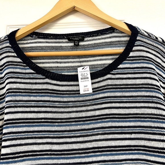NWT Talbots PLUS 3X Petite Womens Striped 100% Linen Knit Sweater Blue White - Picture 2 of 9